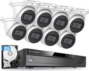 Amcrest 4K Security Camera System with 4K 8 Channel PoE NVR (8) x 4K (8 Megapixel) Turret IP POE Cameras (3840x2160) Pre Installed 2TB Hard Drive NV4108E-IP8M-T2599EW8-2TB White
