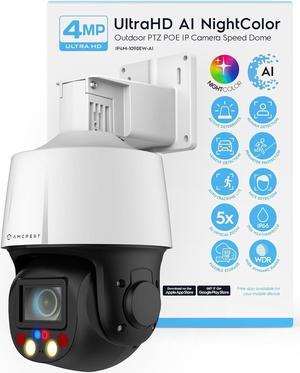 Amcrest 4MP Outdoor PTZ POE + AI IP Camera Pan Tilt Zoom (Optical 5X Motorized) Security Speed Dome, Human and Vehicle Detection, IVS, Face Detection, Auto Tracking, POE+ (802.3at) IP4M-1098EW-AI