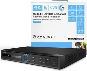 Amcrest 4K NV4216-EI 16CH AI NVR, Smart NVR, Facial Recognition, Face Detection & Vehicle & Human Intruder Detection - Supports 2 x 16TB Hard Drive's (Not Included) (No PoE Ports Included)
