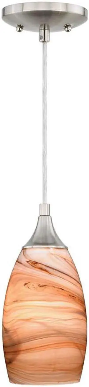 Vaxcel Milano Mini Pendant Toffee Swirl Glass, Satin Nickel - P0174