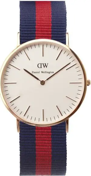 Daniel Wellington Classic Oxford Gold Tone Red Blue Mens Watch 0101DW