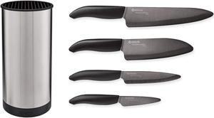 Kyocera Universal Black Blade Ceramic Knife Block Set, Stainless Block