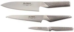 Global 3 Piece Kitchen Knife Set, 6-Inch Chef's, 6-Inch Utility, 3-Inch Paring
