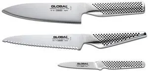 Global 3 Piece Kitchen Knife Set, 6-Inch Chef's, 6-Inch Utility, 3-Inch Paring