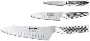 Global 3 Piece Knife Set with Asian Chef's, Prep and Paring Knives, Stainless Steel