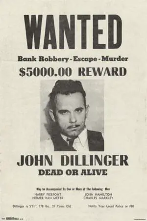 Dillinger - Wanted Poster Print (24 x 36) Dillinger - Wanted Poster Print (24 x 36)