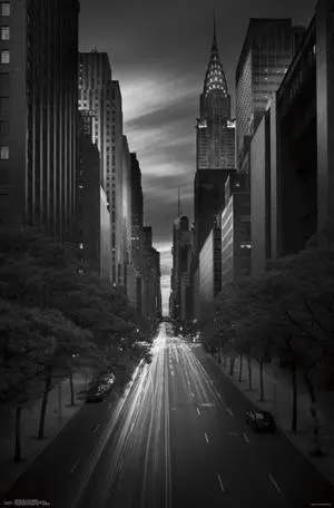 New York - 42 St Sunset Bw Poster Print (22 x 34) New York - 42 St Sunset Bw Poster Print (22 x 34)