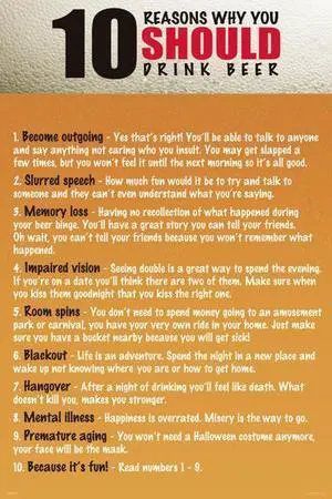 10 Reasons to Drink Alcohol Poster Print (22 x 34) 10 Reasons to Drink Alcohol Poster Print (22 x 34)