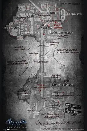 Batman Origins Map Of Gotham City Poster Print (22 x 34) Batman Origins Map Of Gotham City Poster Print (22 x 34)