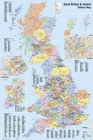 Uk Map Political Poster Print (22 x 34) Uk Map Political Poster Print (22 x 34)