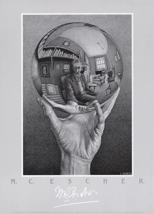 Hand with Sphere Art Poster by M.C. Escher