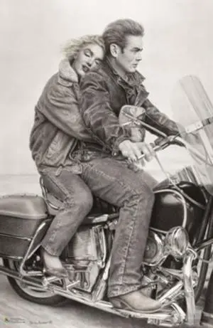 James Dean & Marilyn Monroe - Motorcycle Art Poster (24 X 36) James Dean & Marilyn Monroe - Motorcycle Art Poster (24 X 36)