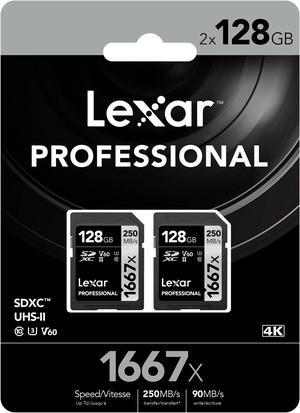 Lexar SILVER Series Professional 1667x 128GB UHS-II SDXC Memory Card, 2-Pack