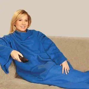 Blue Blanket with Sleeves - Soft Microfiber Fleece Blanket