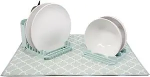 Dish Drying Mat with 3 Section Rack - Green