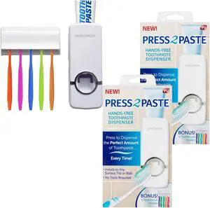 Press 2 Paste Hands-Free Toothpaste Dispenser (Two Pack)