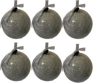 Twinkle Bulbs (6) Silver Glitter Balls Ornaments w/ White Flickering LED
