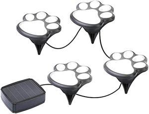 Solar Led Pet Paws Animal Prints Outdoor Garden Lights For Pathway Landscape Yard Patio Walkway Driveway Lawn Waterproof Decorative- Set Of 4
