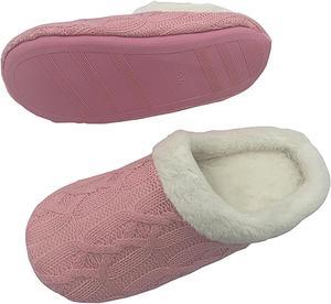 Serenity Women's Cable Knit Memory Foam Slippers-Light Pink- Large