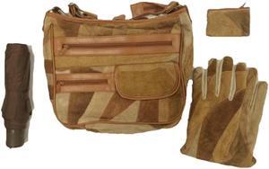 Patchwork Suede Shoulder Bag Set w/ Gloves, Umbrella and Coin Purse