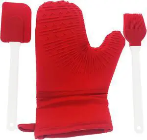 Smart Home Silicone Oven Mitt with Bonus Spatula & Brush