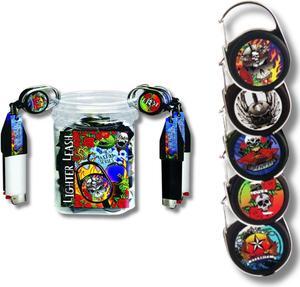 Premium Tattoo Series Lighter Leash Retractable Holder- 4-Pack Assorted Designs