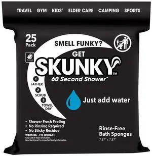 Skunky  No-Rinse Bathing Wipes  Fast & Easy Shower-Free Cleaning, 25 Count