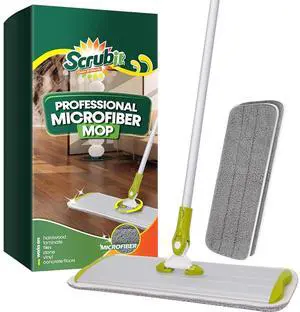 SCRUBIT 16" Microfiber Swivel Mop: Wet/Dry Reusable Pads, 52" Pole, 2 Included