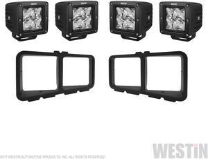 Westin Square LED Light Kit for Outlaw Front Bumpers, includes 4 HyperQ LED lights and 2 brackets. All Outlaw Bumper Light Kit Square 58-9915