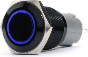 RS-B19MM-LEDB - 19mm Flush Mount Pre-Wired LED 2-Position On/Off Switch (Blue) (Each) - Black Finish