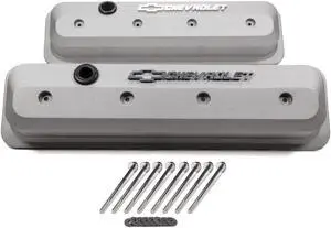 GM-141-842 Chevrolet Bowtie Slant Valve Covers Centerbolt Small Block Cast Gray
