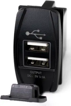 Race Sport LED Rocker Switch Panel with 2 USB Ports with Blue LED Radiance