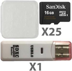 SanDisk 16GB microSDHC Class 4 SDSDQAB-016G Memory Card (25 Pack) with Plastic Cases and 1 Reader