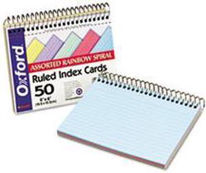 Oxford 40286 Spiral Index Cards, 4 x 6, Blue/Violet/Canary/Green/Cherry, 50/Pack