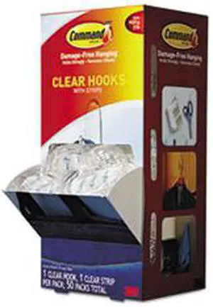 Clear Hooks & Strips, Plastic, Medium, 50 Hooks w/50 Adhesive Strips p