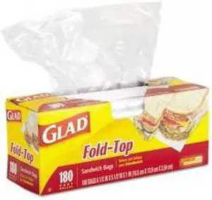 Glad 60771 Fold-Top Sandwich Bags, 6 1/2 x 5 1/2, Clear, 180/Box, 12 Boxes/Carton, 1 Carton