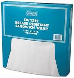 Bagcraft Papercon 057012 Grease-Resistant Paper Wrap/Liner, 12 x 12, White, 1000/Pack, 5 Boxes/Carton, 1 Carton