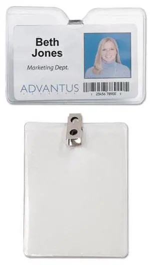 Id Badge Holder W/Clip, Vertical, 3W X 4H, Clear, 50/Pack