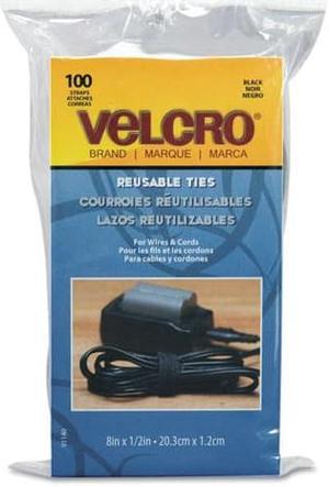 Reusable Self-Gripping Cable Ties 1/2 x Eight Inches Black 100 Ties/Pack