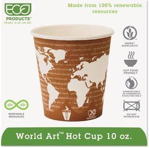 World Art Renewable Compostable Hot Cups 10 oz. 50/PK 20 PK/CT