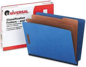 Pressboard End Tab Classification Folders, Letter, Six-Section, Blue,