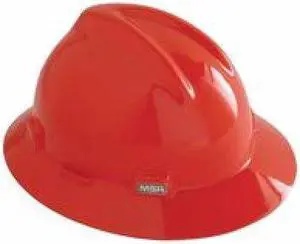 MSA SAFETY 496075 V-Gard Full Brim Hard Hat, Slotted, Type 1, Class E, Fas-Trac