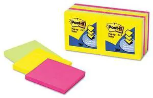 3M R33012AU Pop-Up Note Refills  3 x 3  Five Ultra Colors  12 100-Sheet Pads Pack