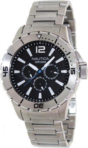 Nautica Men's 'Nsr 05 N19569G' Silvertone Stainless Steel Black Dial Quartz Watch