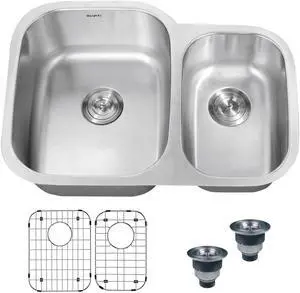 Ruvati 16-Gauge Stainless-Steel Double-Bowl 32-Inch Undermount Kitchen Sink with Undercoating