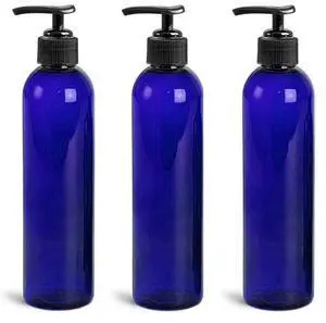 Royal Massage 8oz Bullet Round Massage Oil/Lotion/Liquid Bottle with Saddle Pump (Blue, 3)