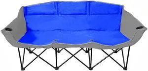 GoTEAM! 3 Seat Portable Folding Bench/Couch - Blue/Gray