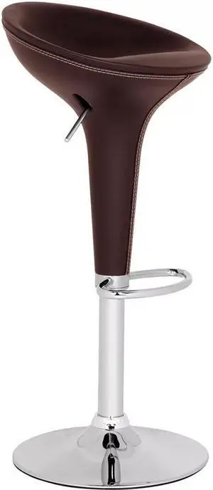 Alpha "Leather" Contemporary Bombo Style Adjustable Barstool - Coffee Baseball Stitch