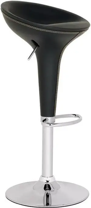 Alpha "Leather" Contemporary Bombo Style Adjustable Barstool - Black Licorice Baseball Stitch