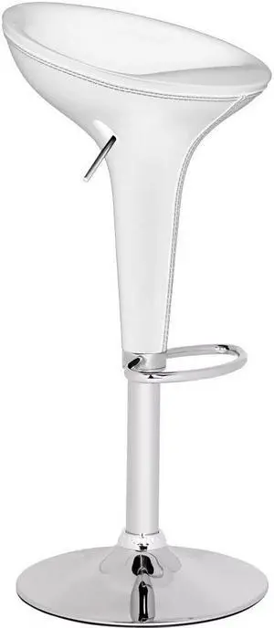 Alpha "Leather" Contemporary Bombo Style Adjustable Barstool - Vanilla White Baseball Stitch